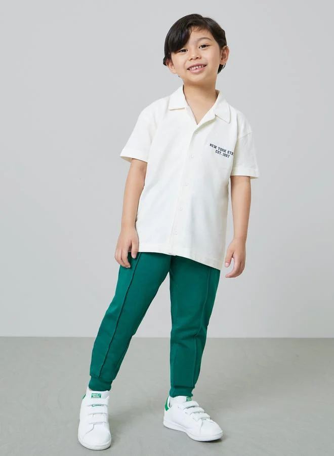 Styli Boys Off White Resort Collar Printed Jersey Shirt