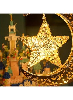 Arabest Battery-Operated Rustic Rattan Moon and Star Ramadan Lamp for Home Bedroom and Kitchen Decor, Boho Farmhouse Eid Mubarak Table Desk Decoration.  - Image 2