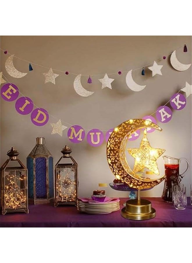 Arabest Battery-Operated Rustic Rattan Moon and Star Ramadan Lamp for Home Bedroom and Kitchen Decor, Boho Farmhouse Eid Mubarak Table Desk Decoration.  - Image 4