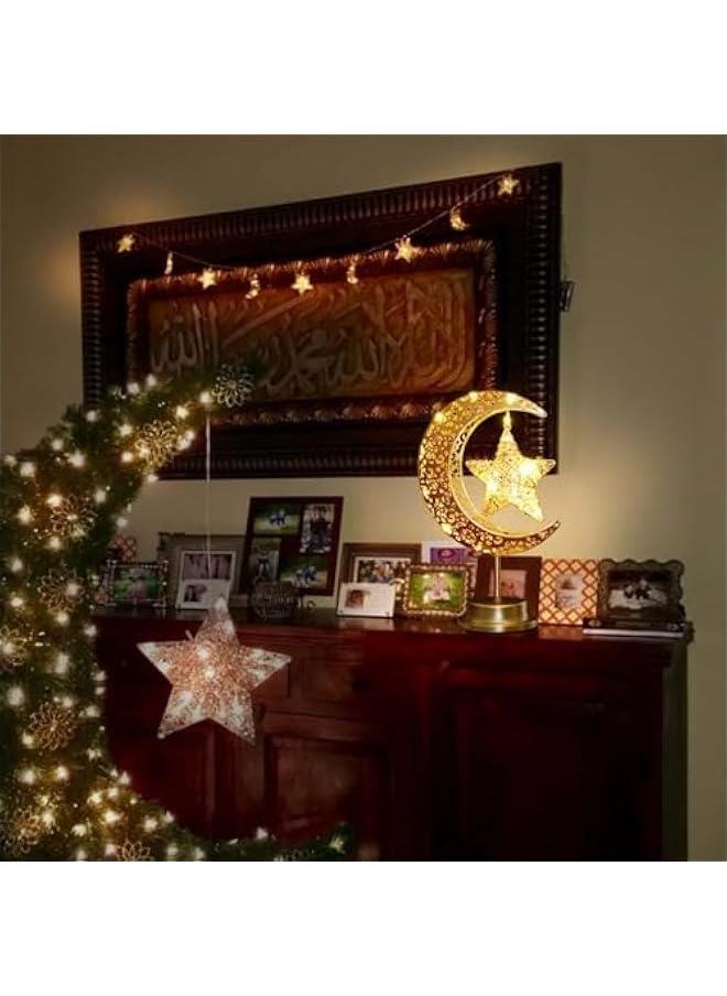 Arabest Battery-Operated Rustic Rattan Moon and Star Ramadan Lamp for Home Bedroom and Kitchen Decor, Boho Farmhouse Eid Mubarak Table Desk Decoration.  - Image 5