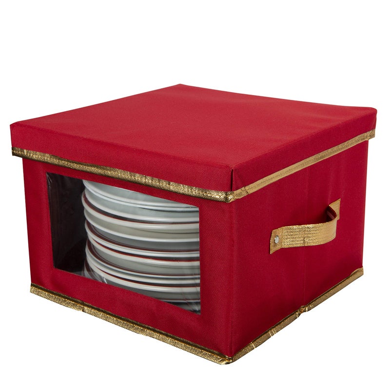 Simplify Holiday Dinner Plate Dinnerware Storage Box  122 Inch  Christmas China  12 Felt Dividers  Tableware Setting  Red