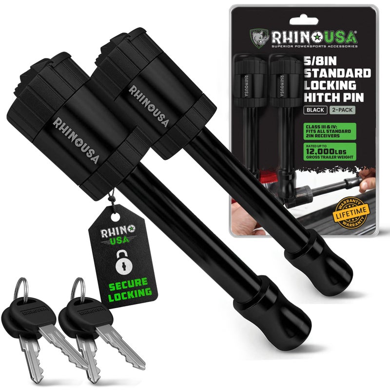 Rhino USA 2â€ Trailer Hitch Pin â€“ Patented Locking Receiver Pin for Class III/IV Hitches â€“ Weatherproof, Anti-Theft, Debris-Protected â€“ Tow Truck Ready â€“ BLK 2PK Keyed-Alike - Image 1