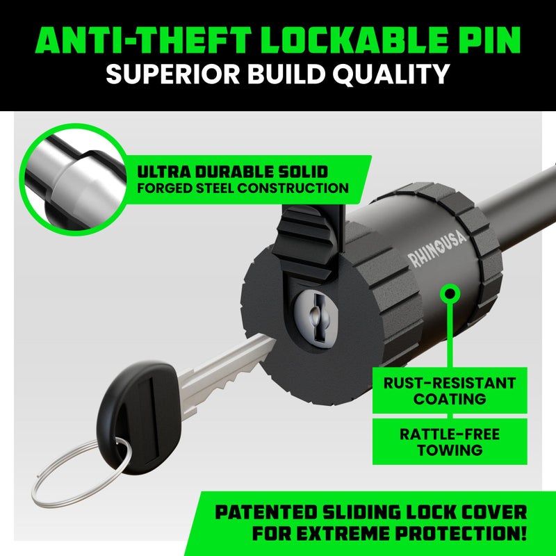 Rhino USA 2â€ Trailer Hitch Pin â€“ Patented Locking Receiver Pin for Class III/IV Hitches â€“ Weatherproof, Anti-Theft, Debris-Protected â€“ Tow Truck Ready â€“ BLK 2PK Keyed-Alike - Image 2