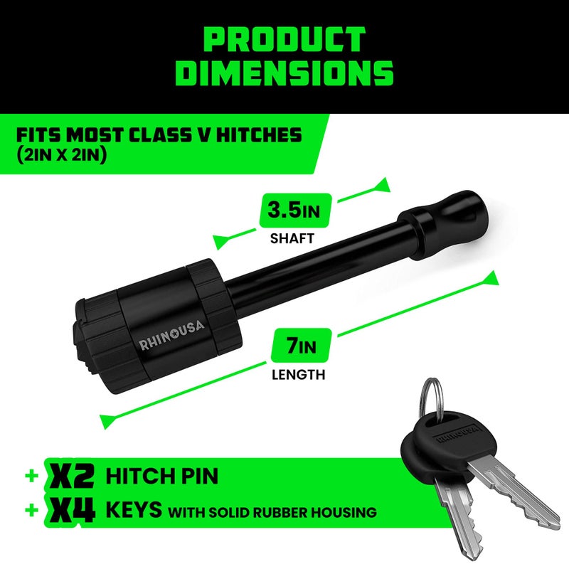 Rhino USA 2â€ Trailer Hitch Pin â€“ Patented Locking Receiver Pin for Class III/IV Hitches â€“ Weatherproof, Anti-Theft, Debris-Protected â€“ Tow Truck Ready â€“ BLK 2PK Keyed-Alike - Image 4