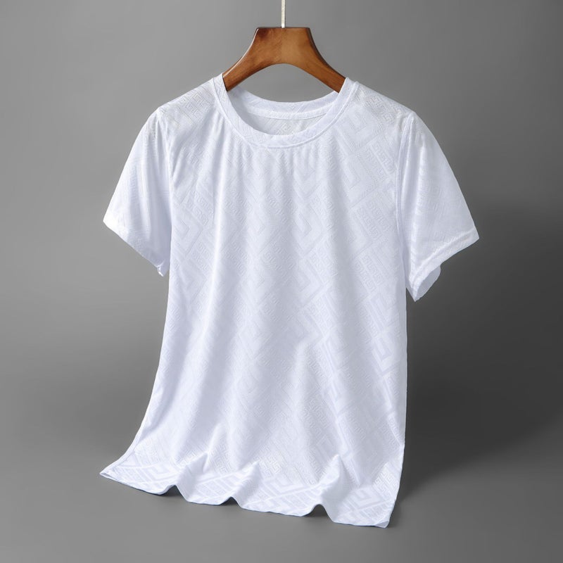 Short-sleeved Ice Silk T-shirt Men's Summer High-end Men's Fashion Brand European T-shirt Men's Jacquard Half-sleeved Top All-match Men's - Image 1