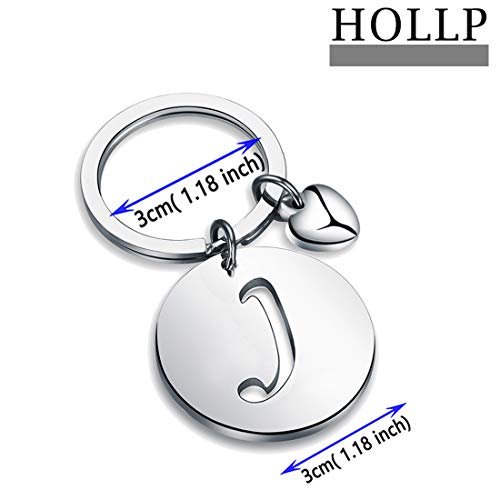 HOLLP Initial Disc Charm Keychain 26 Letters Alphabet Key Ring A-Z Initial English Charm Keychain (Silver-J) - Image 2