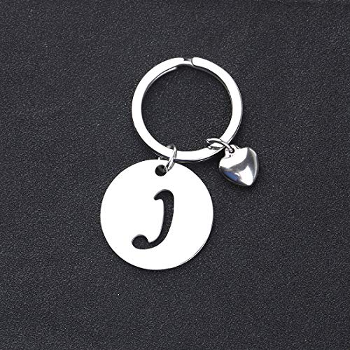 HOLLP Initial Disc Charm Keychain 26 Letters Alphabet Key Ring A-Z Initial English Charm Keychain (Silver-J) - Image 3
