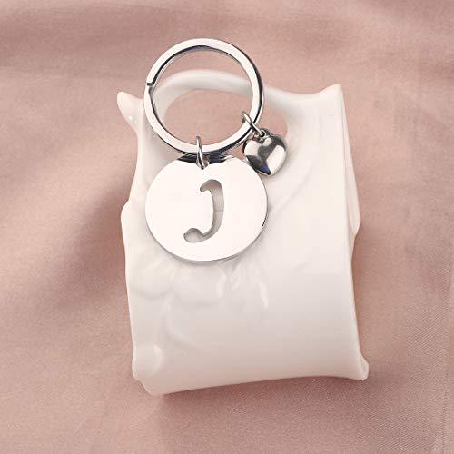 HOLLP Initial Disc Charm Keychain 26 Letters Alphabet Key Ring A-Z Initial English Charm Keychain (Silver-J) - Image 4