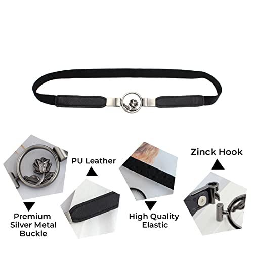 REDHORNS Elastic Fabric Waist Belt for Women Dresses Rose Design Stretchy Slim Ladies Belt for Saree Girls Jeans - Free Size (LD80A_Black) - Image 3
