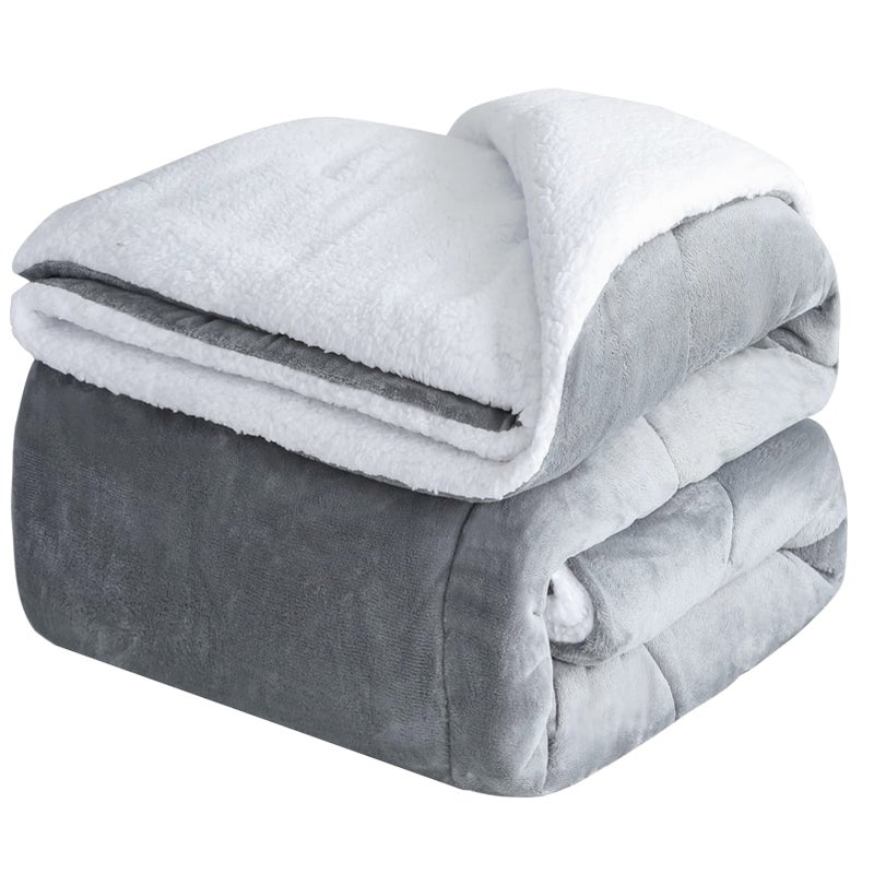 CHOSHOME Sherpa Fleece Throw Blanket Thick and Warm Blanket for Winter Soft Fuzzy Plush King Size Comforter for Bed  90 x 108 Grey