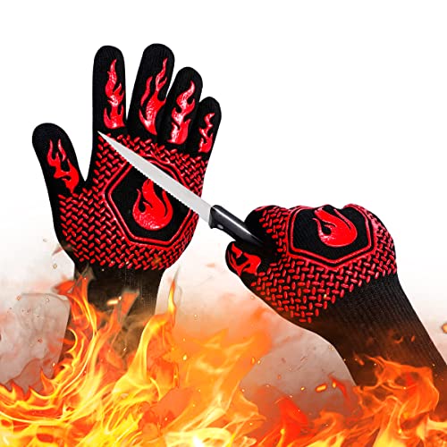 DKHDBD BBQ Fireproof Gloves, Grill Cut-Resistant 1472°F Heat Resistant Gloves, Non-Slip Silicone Oven Gloves, Kitchen Safe Cooking Gloves for Oven Mitts,Barbecue,Cooking, Frying,13.8 Inch-Red - Image 1