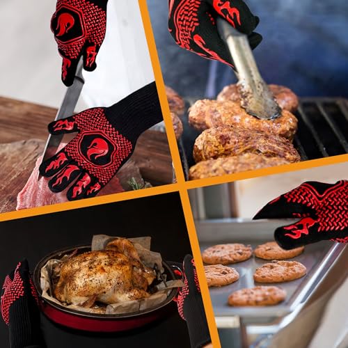 DKHDBD BBQ Fireproof Gloves, Grill Cut-Resistant 1472°F Heat Resistant Gloves, Non-Slip Silicone Oven Gloves, Kitchen Safe Cooking Gloves for Oven Mitts,Barbecue,Cooking, Frying,13.8 Inch-Red - Image 5