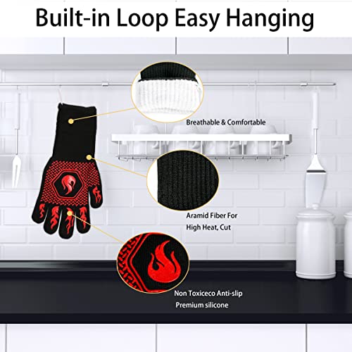 DKHDBD BBQ Fireproof Gloves, Grill Cut-Resistant 1472°F Heat Resistant Gloves, Non-Slip Silicone Oven Gloves, Kitchen Safe Cooking Gloves for Oven Mitts,Barbecue,Cooking, Frying,13.8 Inch-Red - Image 3