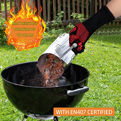 DKHDBD BBQ Fireproof Gloves, Grill Cut-Resistant 1472°F Heat Resistant Gloves, Non-Slip Silicone Oven Gloves, Kitchen Safe Cooking Gloves for Oven Mitts,Barbecue,Cooking, Frying,13.8 Inch-Red - Image 4