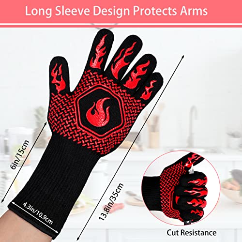 DKHDBD BBQ Fireproof Gloves, Grill Cut-Resistant 1472°F Heat Resistant Gloves, Non-Slip Silicone Oven Gloves, Kitchen Safe Cooking Gloves for Oven Mitts,Barbecue,Cooking, Frying,13.8 Inch-Red - Image 2