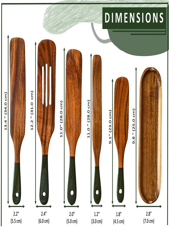 MAGNUM OPUS 6Pcs Spurtle with Spoon Rest, Wood Spatula Olive Green, Wooden Utensils for Cooking, Wood Spatula, Wooden Kitchen Utensil Set, Spurtles Kitchen Tools - Image 2
