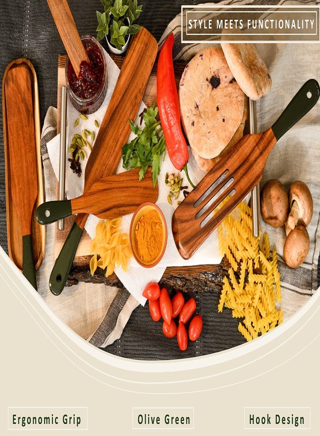 MAGNUM OPUS 6Pcs Spurtle with Spoon Rest, Wood Spatula Olive Green, Wooden Utensils for Cooking, Wood Spatula, Wooden Kitchen Utensil Set, Spurtles Kitchen Tools - Image 5