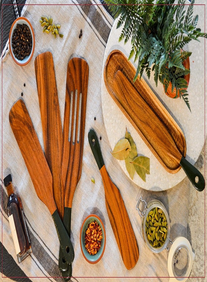 MAGNUM OPUS 6Pcs Spurtle with Spoon Rest, Wood Spatula Olive Green, Wooden Utensils for Cooking, Wood Spatula, Wooden Kitchen Utensil Set, Spurtles Kitchen Tools - Image 3