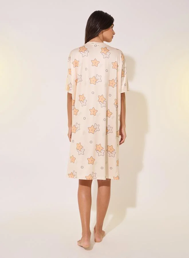 Take Two All-Over Stars Print Round Neck Nightshirt by Styli