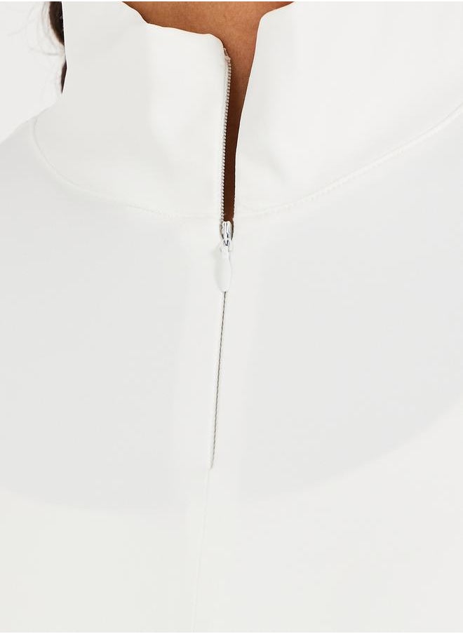 Styli Curved Hem Half Zip Long Sleeve Top  - Image 3