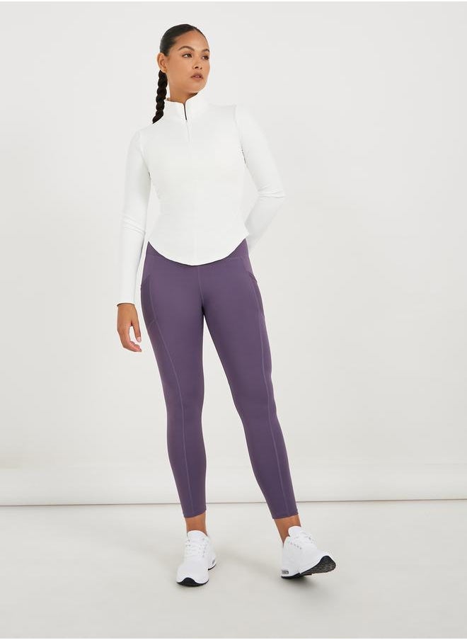 Styli Curved Hem Half Zip Long Sleeve Top  - Image 2