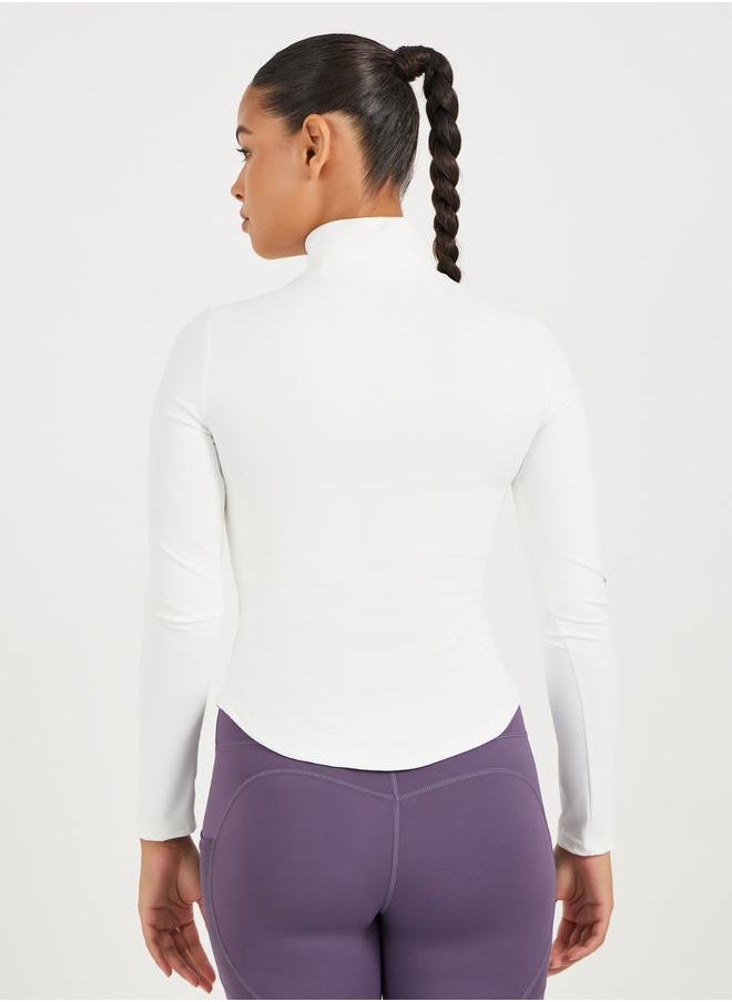 Styli Curved Hem Half Zip Long Sleeve Top  - Image 4