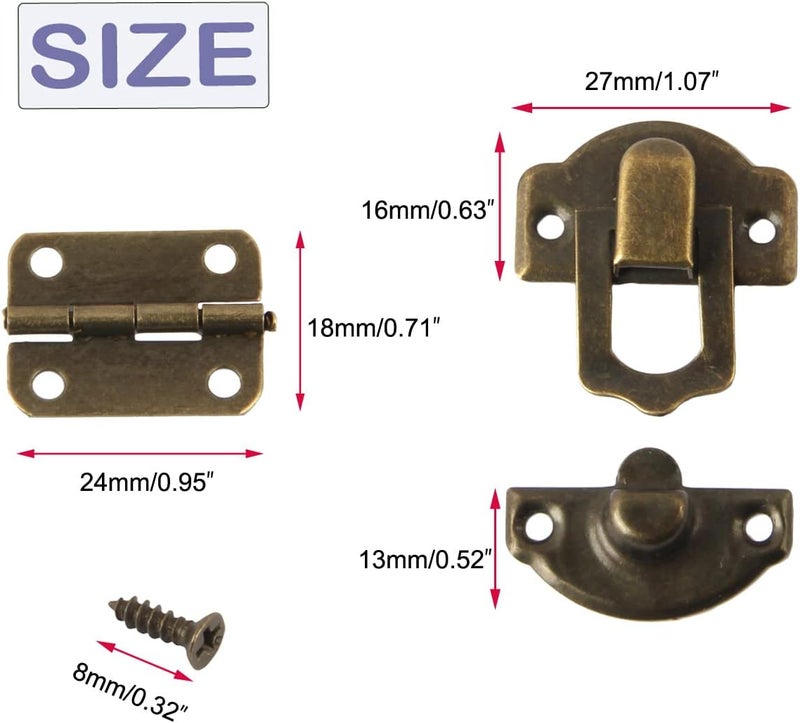 JFFX Antique Bronze Hasp Latch and Hinges Set, Retro Vintage Style Hinges and Hasp Lock with Matching Screwing for DIY Crafts Wooden Jewelry Box - Image 2