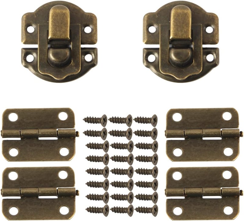 JFFX Antique Bronze Hasp Latch and Hinges Set, Retro Vintage Style Hinges and Hasp Lock with Matching Screwing for DIY Crafts Wooden Jewelry Box - Image 1