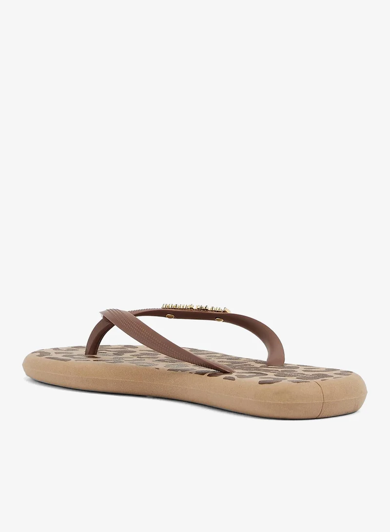 Voices Boat Women'S Flip Flops With Printed Sole Design And Matching Brand Design Strap - Brown