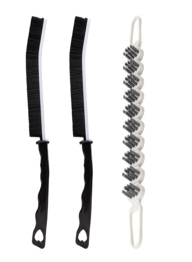 POPGIO Crevice Cleaning Brush Hard Bristle Grout Brush Scrub Brush Toilet Brush Cleaning Tools Cleaning Supplies for Household Use Bathroom Kitchen 3 Pcs (Black&White - Image 1