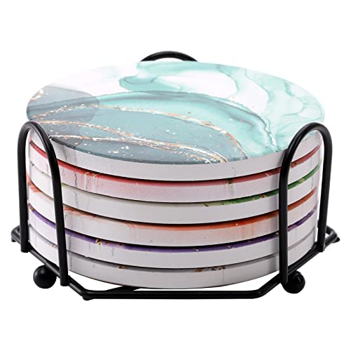 Kingrol 6 Pack Metal Coaster Holders, Coaster Stands for 4-Inch Round and Square Coasters, Hold 4 to 6 Coasters, Black - Image 3