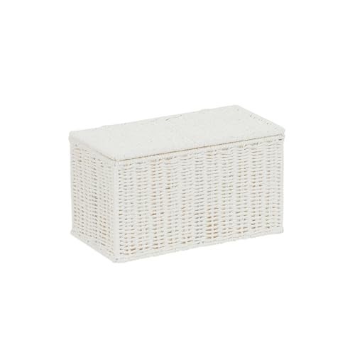 Household Essentials Small Handwoven Paper Rope Wicker Basket with Lid, White - Image 1