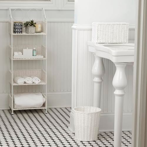 Household Essentials Small Handwoven Paper Rope Wicker Basket with Lid, White - Image 4