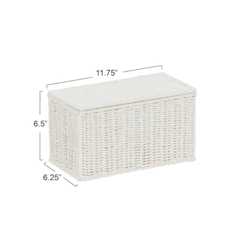 Household Essentials Small Handwoven Paper Rope Wicker Basket with Lid, White - Image 3