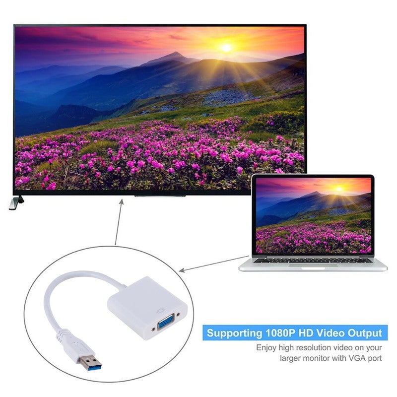 USB 3.0 To VGA Adapter: White, 1920*1080 High Resolution - 4 Display Modes, No External Power Needed External Video Card for Desktop Laptop PC to Monitor Projector - Image 2