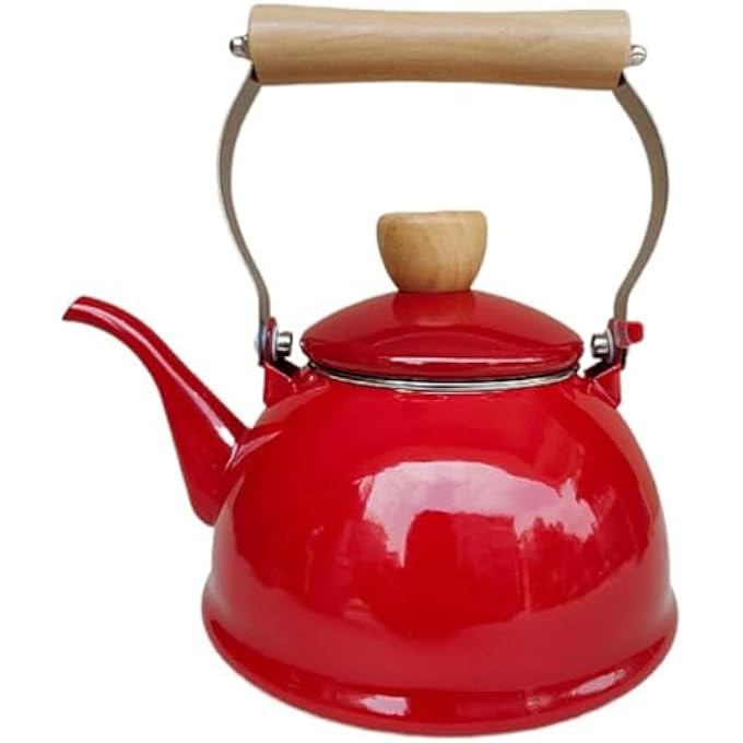 Amosfun Vintage Enamel Tea Kettle Retro Teapot For Stovetop Cool Handle Design For Home Tea Lovers - Image 2