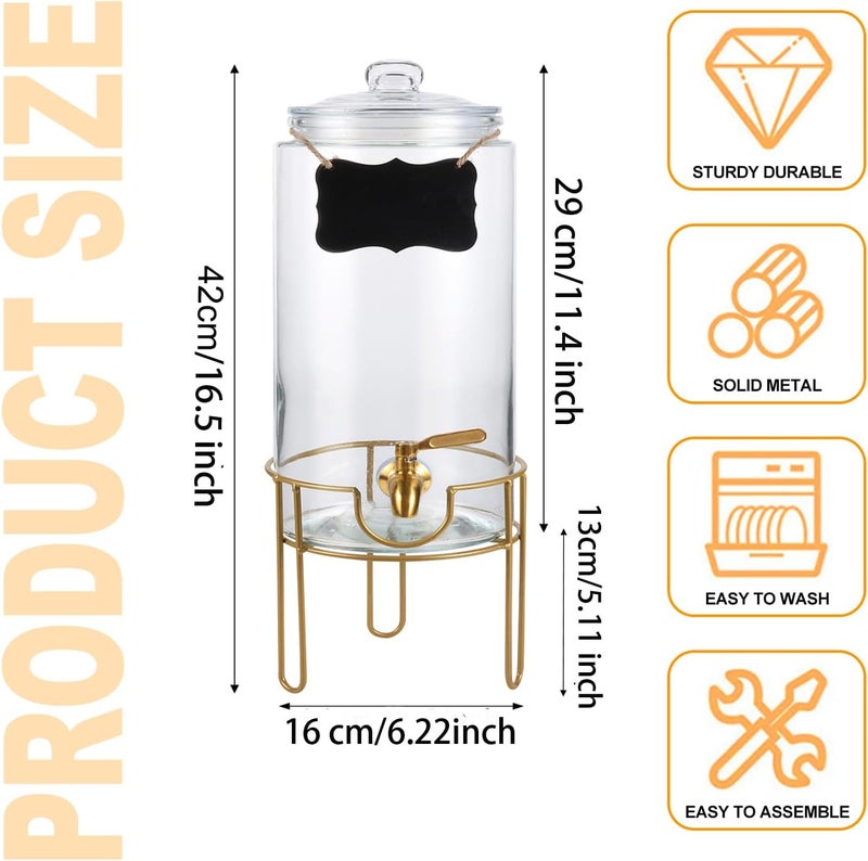 FUREEY Drink Dispensers for Parties 1 Gallon, Bevarage Dispenser with Stand,Glass Drink Dispenser With Stainless Steel Spigot + Marker & Chalkboard, Ideal for Lemonade,Juice, Tea, and Party Drinks - Image 1