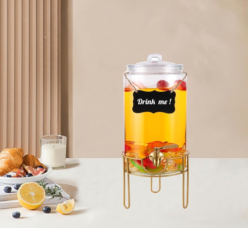 FUREEY Drink Dispensers for Parties 1 Gallon, Bevarage Dispenser with Stand,Glass Drink Dispenser With Stainless Steel Spigot + Marker & Chalkboard, Ideal for Lemonade,Juice, Tea, and Party Drinks - Image 5