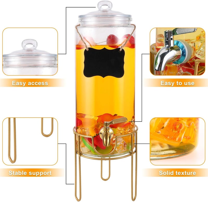FUREEY Drink Dispensers for Parties 1 Gallon, Bevarage Dispenser with Stand,Glass Drink Dispenser With Stainless Steel Spigot + Marker & Chalkboard, Ideal for Lemonade,Juice, Tea, and Party Drinks - Image 4
