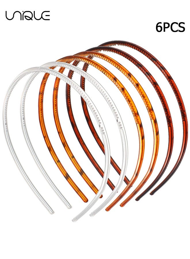 Unique 6 Pieces Plastic Headbands - Retro 90s Style Hair Accessories - Men's and Women's Wavy Headbands with Teeth - Thin Headband with Teeth Plain Head Bands - 3 Color - Image 1