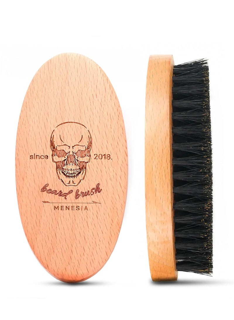 menesia Boar Bristle Hair Beard Brush for Men, Small Soft Beard Brush, Pocket Travel Men's Wooden Mustache Brush (Skull)  - Image 1