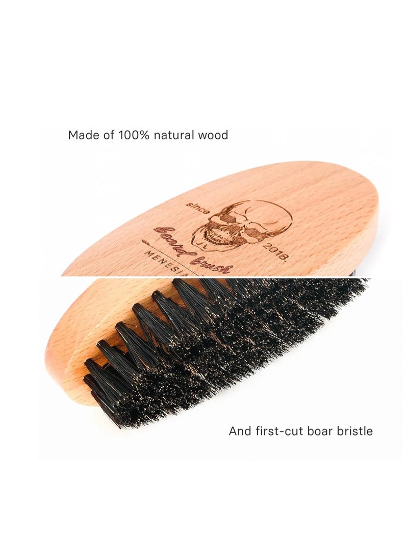 menesia Boar Bristle Hair Beard Brush for Men, Small Soft Beard Brush, Pocket Travel Men's Wooden Mustache Brush (Skull)  - Image 2