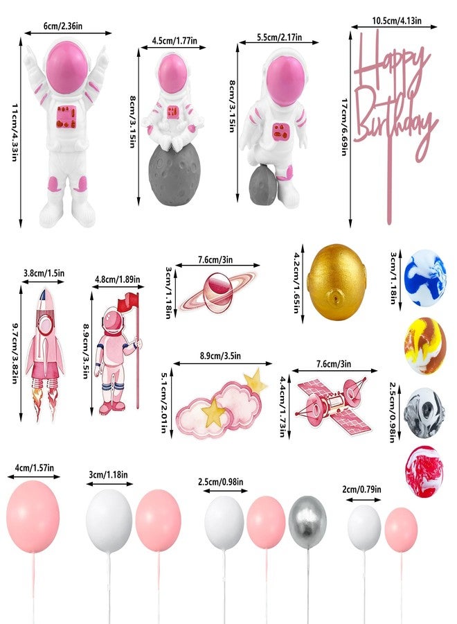 KDPATFAV 30 PCS Pink Space Cake Topper Astronaut Figurines Astronaut Planet Outer Space and Rocket DIY Cake Toppers for Birthday Party Baby Shower Supplies - Image 2