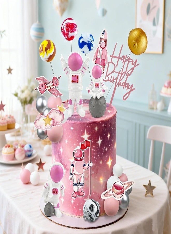 KDPATFAV 30 PCS Pink Space Cake Topper Astronaut Figurines Astronaut Planet Outer Space and Rocket DIY Cake Toppers for Birthday Party Baby Shower Supplies - Image 5