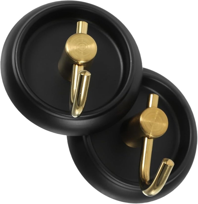 Black Self Adhesive Wall Hooks 2 Pack for Towels Keys Clothes No Damage to Walls - Image 1