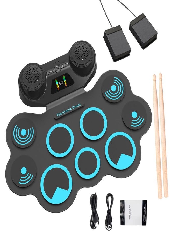 VikriDA Electronic Drum Pad Set | Foldable Roll-Up Digital Drum Kit with Bluetooth MIDI Support, Built-in Stereo Speakers & Drumsticks - Image 1