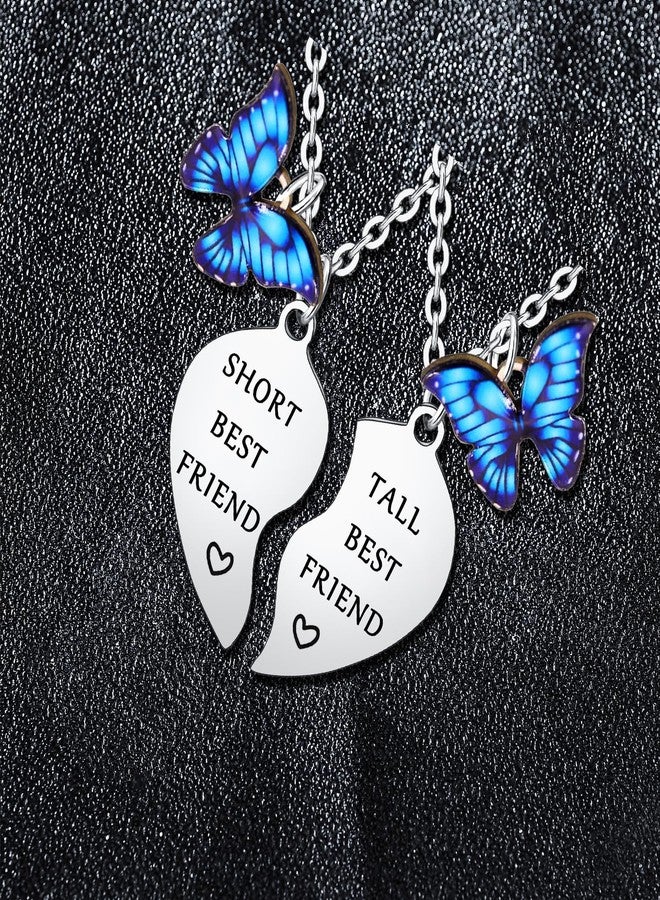 BESPMOSP Funny Tall & Short Best Friend Heart Matching Pendant Necklace Set - 2PCs, Butterfly Charm, Perfect for Women - Bestie, Sister, Christmas & Birthday Gifts - Image 2