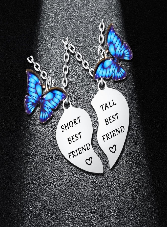 BESPMOSP Funny Tall & Short Best Friend Heart Matching Pendant Necklace Set - 2PCs, Butterfly Charm, Perfect for Women - Bestie, Sister, Christmas & Birthday Gifts - Image 1
