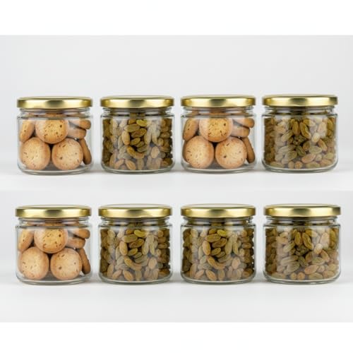 MACHAK Round Glass Jar Kitchen Storage Container With Rust Proof Metal Cap, 350ml, Clear (8) - Image 1