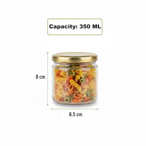 MACHAK Round Glass Jar Kitchen Storage Container With Rust Proof Metal Cap, 350ml, Clear (8) - Image 5